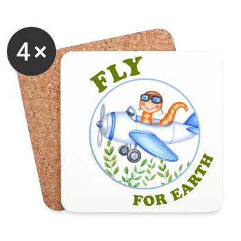 Eco Pilot – Regenwurm im Flugzeug - Untersetzer (4er-Set) - Weiß - Vorne