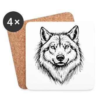 Style de ligne de tête de loup - Dessous de verre (lot de 4) - blanc - Devant