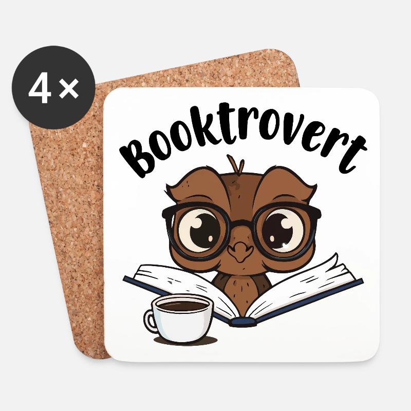 Booktrovert Eule mit Buch und Kaffee - Untersetzer (4er-Set) - Weiß