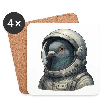 Pigeon Astronaut Close-Up in Space Suit Helmet - Coasters (set of 4) - white - Front