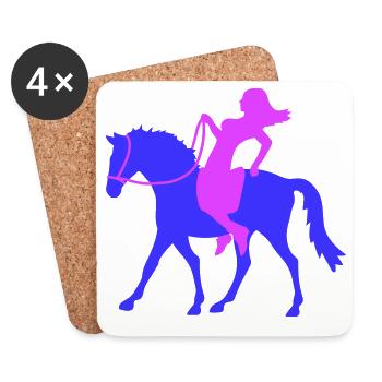 Pferd Reiterin Mädchen Frau Reiten Silhouette Fun - Untersetzer (4er-Set) - Weiß - Vorne
