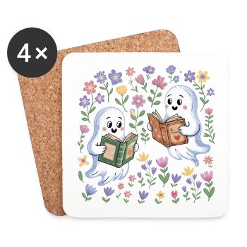 Spooky Ghosts Reading Books Besties Bookish - Coasters (set of 4) - white - Front