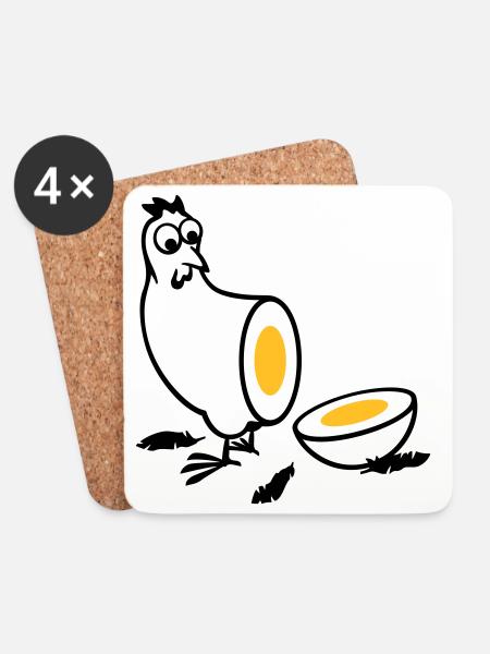 Huhn oder Ei - Untersetzer (4er-Set) - Weiß