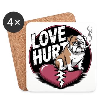 Love Hurts Bulldog - Coasters (set of 4) - white - Front