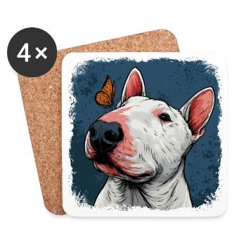 Joyeux bull terrier avec papillon - Dessous de verre (lot de 4) - blanc - Devant