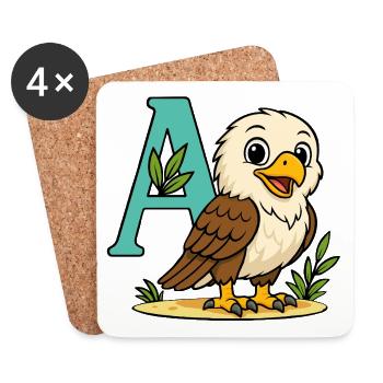 Cute Eagle with Initial A and Foliage - Coasters (set of 4) - white - Front