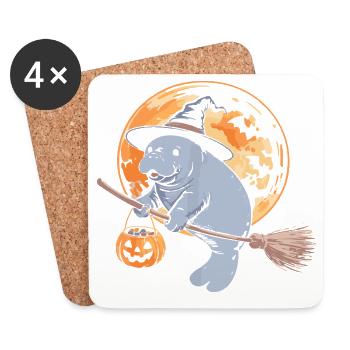 Whimsical Hippo Witch Halloween Design - Coasters (set of 4) - white - Front