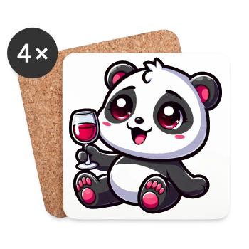 Panda mignon avec du vin rouge Amateur de vin Dessin animé - Dessous de verre (lot de 4) - blanc - Devant