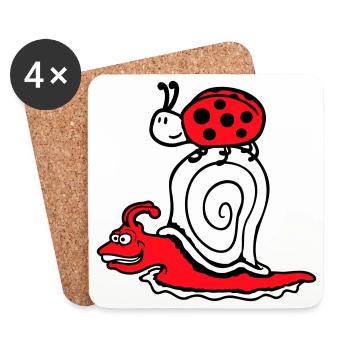 Schnecke 2 Freunde Marienkäfer schnell Team süß - Untersetzer (4er-Set) - Weiß - Vorne