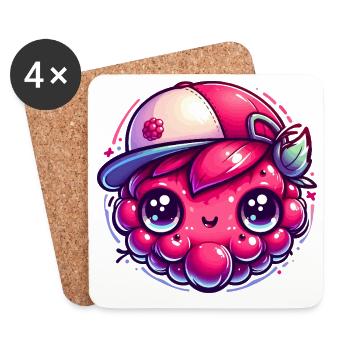 Raspberry Kawaii with Colorful Cap - Coasters (set of 4) - white - Front
