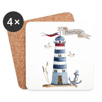 Leuchtturm mit Meerestieren und Banner - Untersetzer (4er-Set) - Weiß - Vorne