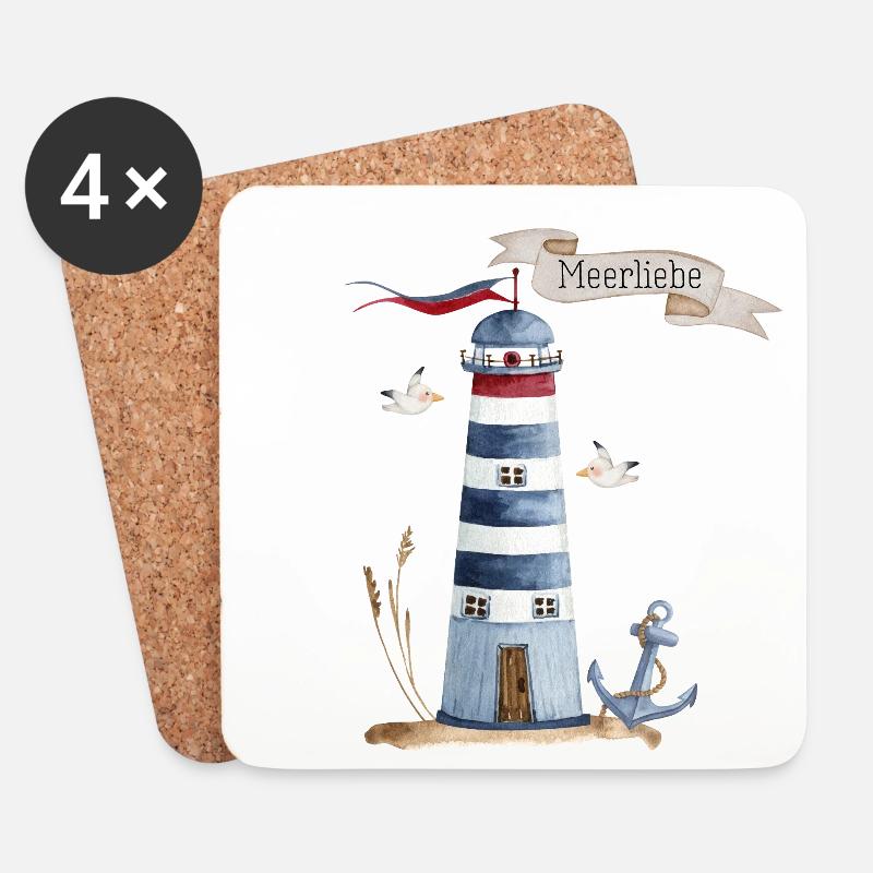 Leuchtturm mit Meerestieren und Banner - Untersetzer (4er-Set) - Weiß
