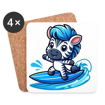 mignon zèbre surfer planche de surf d’été dessin animé - Dessous de verre (lot de 4) - blanc - Devant