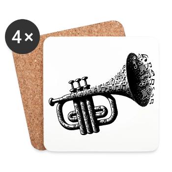 Trompete an, Sorgen aus Notenexplosion Musikmagie - Untersetzer (4er-Set) - Weiß - Vorne