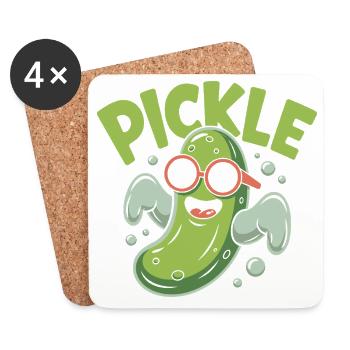 Funny Pickle Cartoon Character - Coasters (set of 4) - white - Front