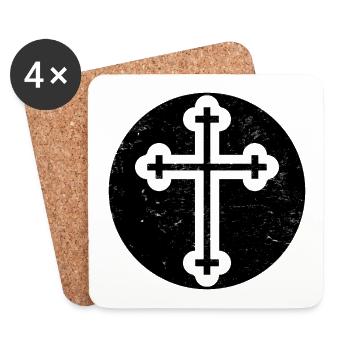 Bulgarian Orthodox Cross in Black Circle - Coasters (set of 4) - white - Front