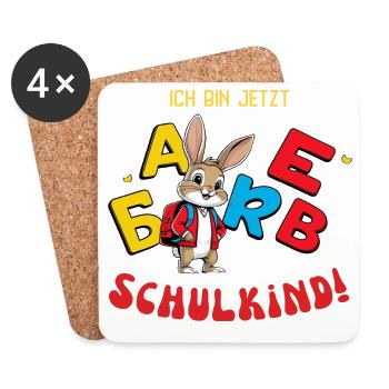 Funny bunny for the start of school with school backpack - Coasters (set of 4) - white - Front