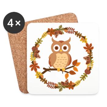 Herbstliche Eulenkranz  - Untersetzer (4er-Set) - Weiß - Vorne