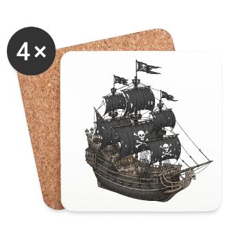 Bateau pirate abandonné avec logo tête de mort - Dessous de verre (lot de 4) - blanc - Devant