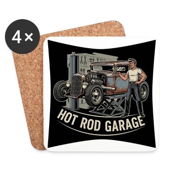 Motif d’atelier Hot Rod vintage - Dessous de verre (lot de 4) - blanc - Devant