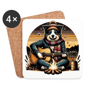 Border Collie Feu de camp Guitare Camper Musique - Dessous de verre (lot de 4) - blanc - Devant