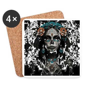 Dia de los Muertos Portrait de crâne en sucre - Dessous de verre (lot de 4) - blanc - Devant