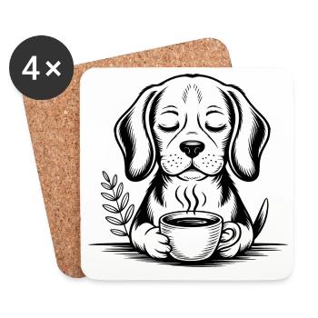 Coffee Dog – Cooles Kaffee-Logo - Untersetzer (4er-Set) - Weiß - Vorne