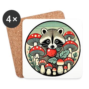Raton laveur fantaisiste parmi les champignons rouges - Dessous de verre (lot de 4) - blanc - Devant