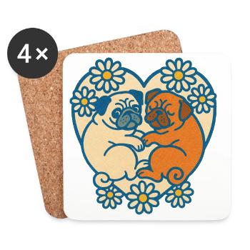 Verspieltes Mops-Paar-Herz-Design - Untersetzer (4er-Set) - Weiß - Vorne