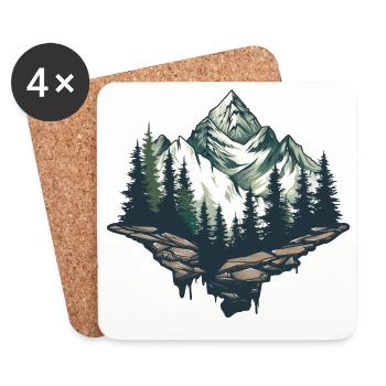 Majestic Mountain Landscape Illustration - Coasters (set of 4) - white - Front