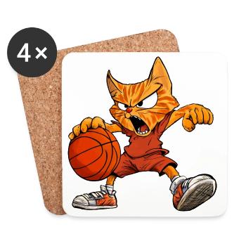 Katzen Basketballerin / Basketball Katze - Untersetzer (4er-Set) - Weiß - Vorne