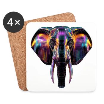 Elephant art in neon light design - Coasters (set of 4) - white - Front