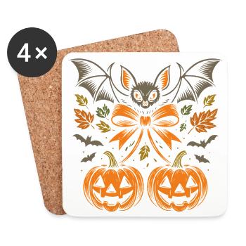 Halloween Bat with Pumpkins and Leaves - Coasters (set of 4) - white - Front