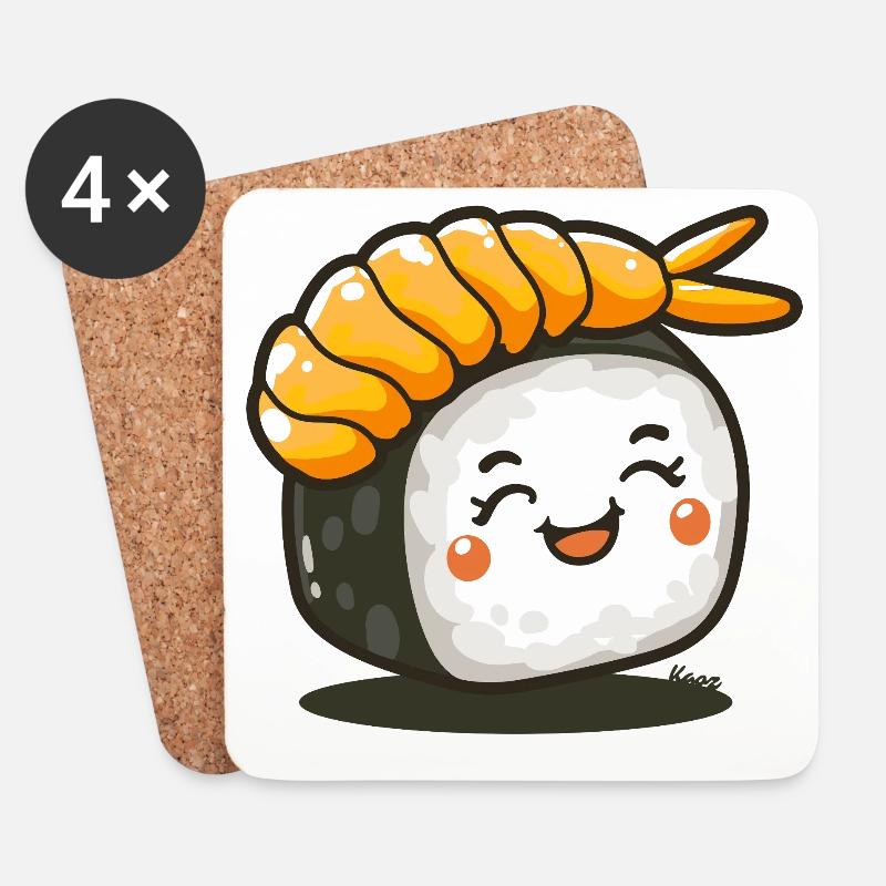 Sushi-Rolle mit Garnele - Untersetzer (4er-Set) - Weiß