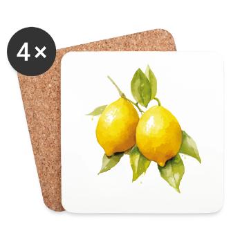 Zitronen mit Blättern - Frisches Retro-Design - Untersetzer (4er-Set) - Weiß - Vorne
