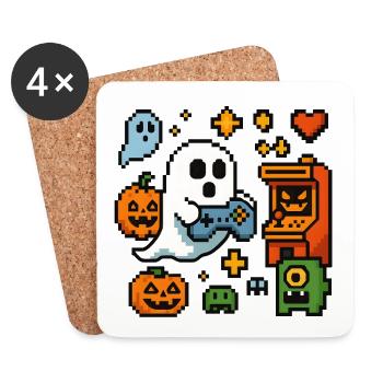 Pixel Ghost Gaming Retro Design - Untersetzer (4er-Set) - Weiß - Vorne