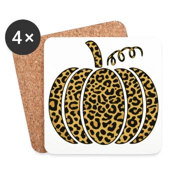 Leopard Print Pumpkin Illustration - Coasters (set of 4) - white - Front