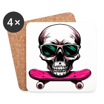 Skulls Skateboard / Skater Skull - Coasters (set of 4) - white - Front