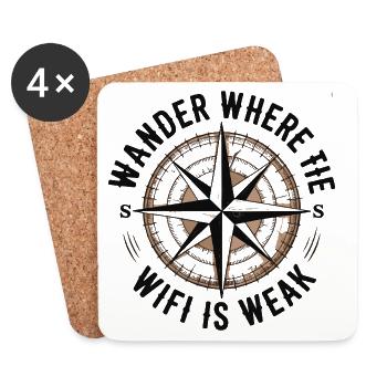 Hiking - Wander Whrere The Wi-Fi is Weak - Coasters (set of 4) - white - Front