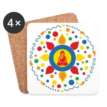 Bouddha Mandala Lotus Fleur Ornement - Dessous de verre (lot de 4) - blanc - Devant