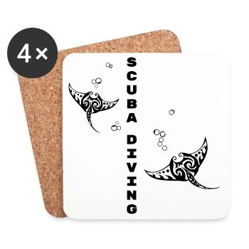 Tauchen – Stammes-Mantarochen-Design - Untersetzer (4er-Set) - Weiß - Vorne