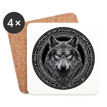 Runes Viking du Loup Nordique - Dessous de verre (lot de 4) - blanc - Devant