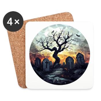 Cimetière effrayant avec arbre noueux - Dessous de verre (lot de 4) - blanc - Devant