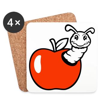 Raupe Apfel Obst guckt aus Loch lächelt süß Wurm - Untersetzer (4er-Set) - Weiß - Vorne