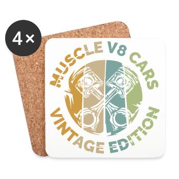 Muscle Cars V8 Pistons Design Rétro Vintage - Dessous de verre (lot de 4) - blanc - Devant