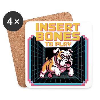 Retro Bulldog Gamer Insert Bones - Coasters (set of 4) - white - Front