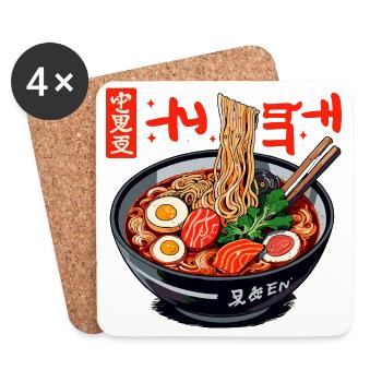 Illustration de bol de ramen vif - Dessous de verre (lot de 4) - blanc - Devant