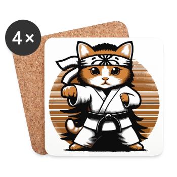 Kawaii Cat Karate Dojo Design - Coasters (set of 4) - white - Front