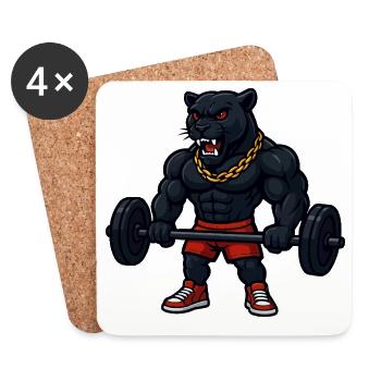 Strong panther with gold chain lifting weights - Coasters (set of 4) - white - Front