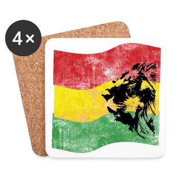 Reggae Löwe mit Flagge - Untersetzer (4er-Set) - Weiß - Vorne